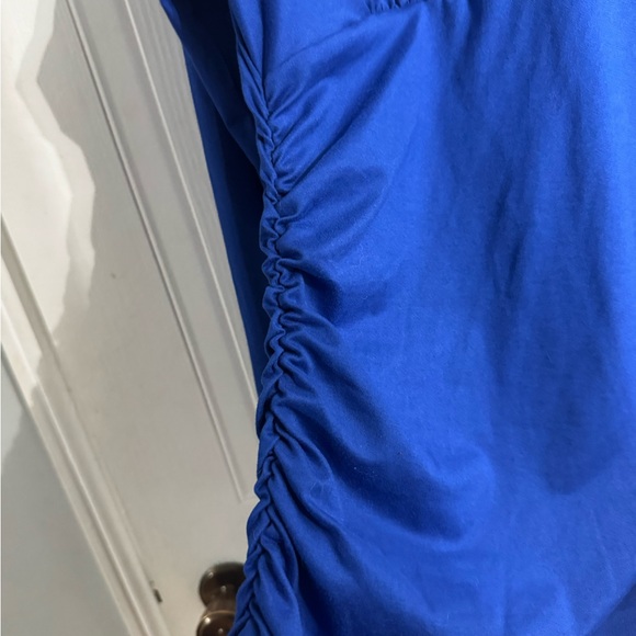 Blue Ruched Wrap Long Sleeve Dress - Picture 2 of 2